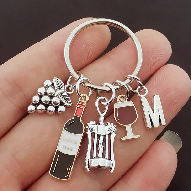 Charm enamel A-Z letters European and American cocktail grape wine bottle opener glass keychain bar | Украшения и аксессуары