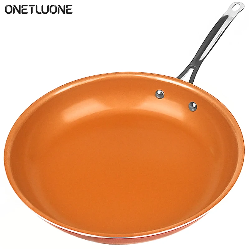 Nonstick Ceramic Copper Frying Pan: Non Stick 8 Inches Skillet With Glass Lid 8 Inch Round Aluminum Saute Pan for Gas Electric and Induction Cooktops 