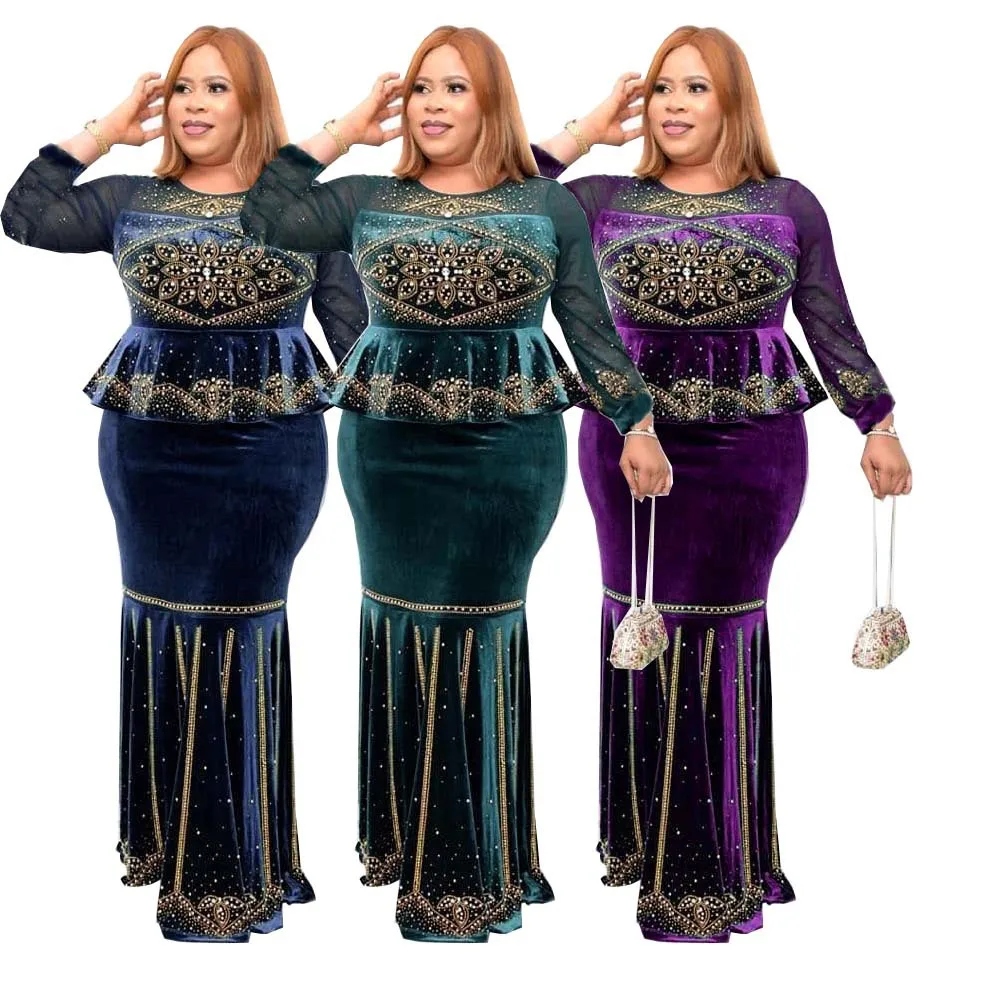 

African Dresses for Women Dashiki Dress Wedding Beading Abaya Bandage Maxi Bazin Robe Gowns Africa Sexy Party African Clothes
