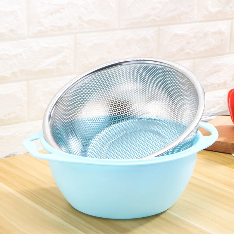 

304 Stainless Steel Drain Basket Set Bowl Strainer Household Kitchen Washing Basin Set Fruit And Vegetable Basin Wash Rice Scree