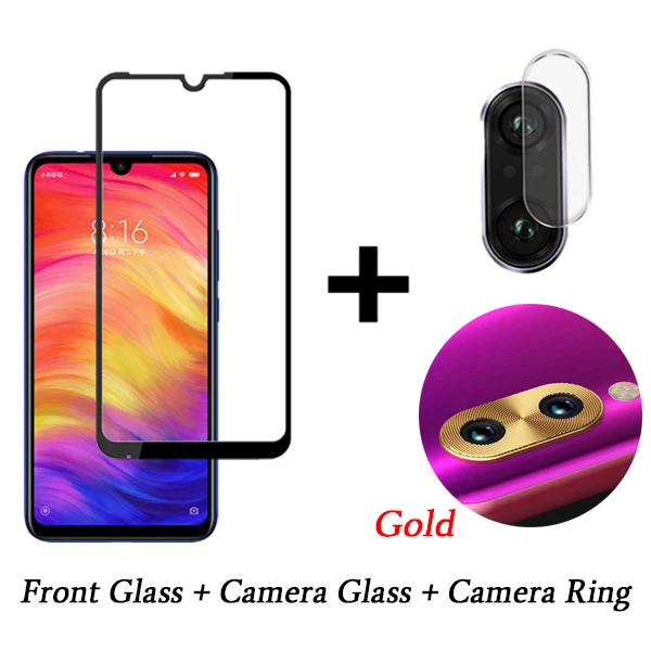 3-IN-1 Gold Ring 3-в-1 для спортивной камеры Xiao mi Red mi Примечание 7 закаленное Стекло Экран протектор на Red mi Note 7 Камера защитный Стекло Red mi Note 7 Note7 Redmy - Цвет: 3-IN-1 Gold Ring