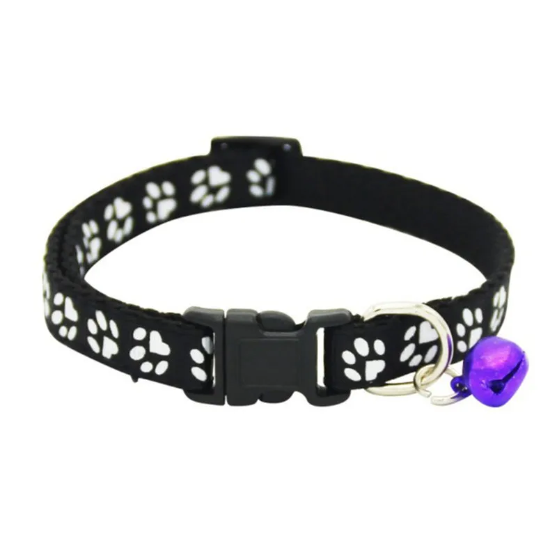 

Pet Collar With Bells Puppy Cat Adjustable Necklace Cute Claw Print Dog Collar Buckle Pink