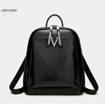 

P021Backpack women 2020 new Korean version of the wild leather net red oil wax leather school bag