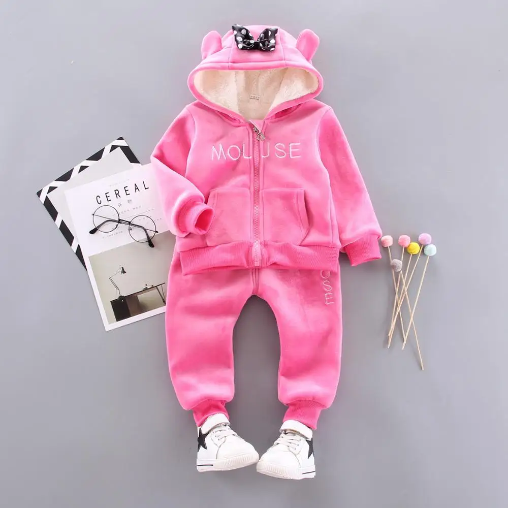 pink Одежда с Минни для маленьких девочек Теплые Зимние Детские костюмы повседневные комплекты одежды для маленьких мальчиков, куртка+ толстовка+ спортивные штаны зимний детский комплект - Цвет: pink