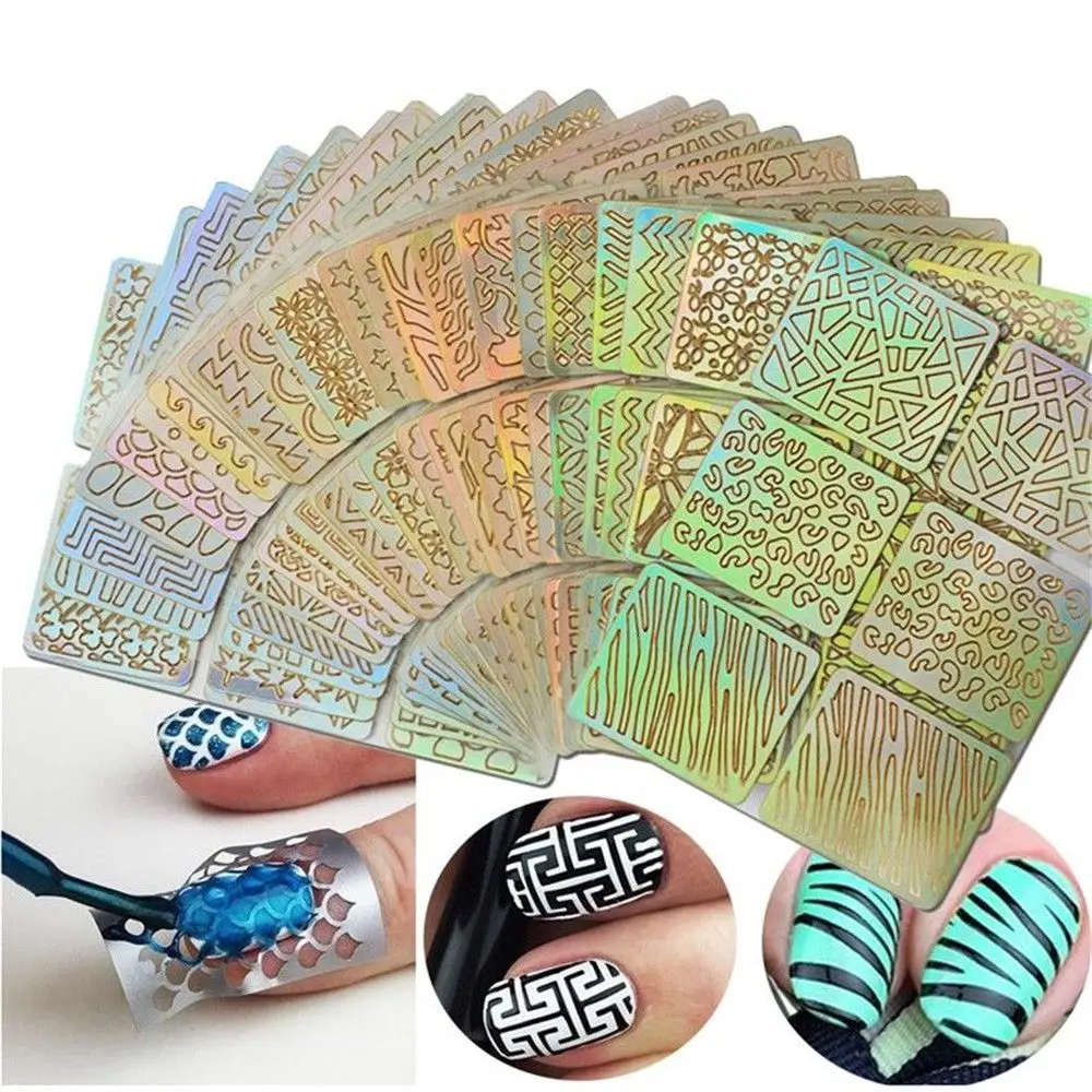 

Hot new 24pcs Nail Art Hollow Stickers Laser Star 3D DIY Vinyls Image Transfer Stencil Template Tips Guide Stamp Manicure Decals