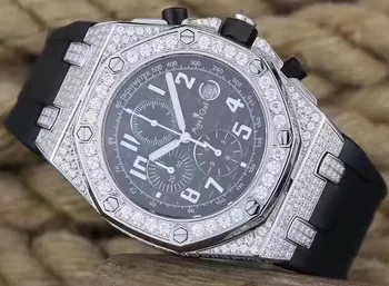 

Luxury Brand New Men Watches Chronograph Sapphire Stainless Steel Yellow Gold Luminous Black Brown Leather Full Iced Diamond AAA