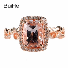 BAIHE Solid 14k розовое золото обручальное кольцо 6x8 мм Подушка 1.28ct натуральный морганит романтическая мода ювелирные изделия 0.12ct SI бриллианты
