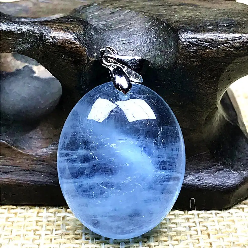 

Top Natural Ocean Blue Aquamarine Necklace Pendant For Woman Man Crystal Silver 21x17x8mm Beads Egg Shape Stone Jewelry AAAAA