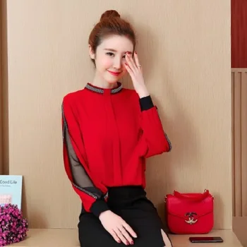 

Women's bottoming shirt 2020 spring and autumn new long-sleeved men cover belly net lace chiffon shirt