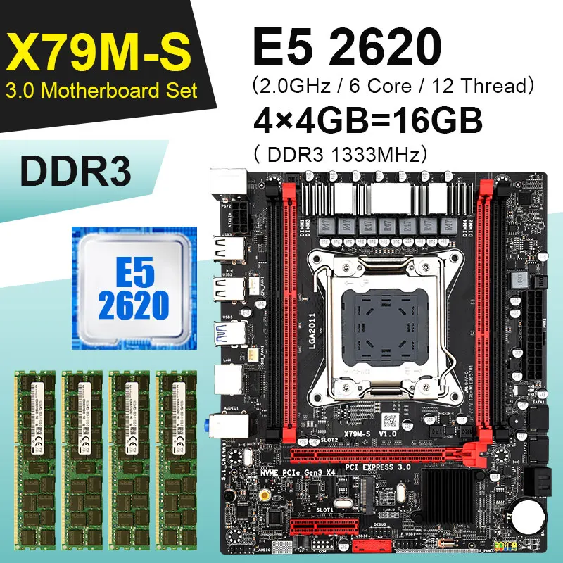 X79 M S 3 0 placa base LGA2011 Mini ATX combos E5 2620 CPU 4 Uds x 4GB = 16GB DDR3 1333Mhz de memoria ECC REC SATA3.0 USB3.0