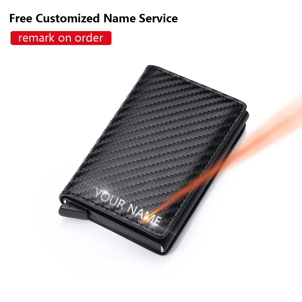 2024 Free Name Customized Card Holder Men Wallets Carbon Fiber Rfid Black Leather Slim Mini Wallet Small Money Bag Male Purses 2pcs carbon fiber card holder wallets men woman brand rfid black magic lovely leather slim cute small money bag male purses