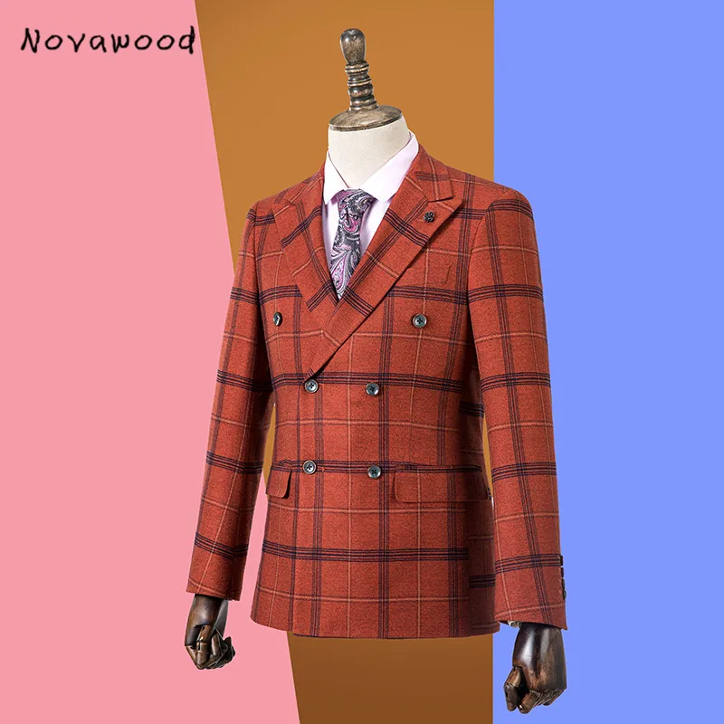 Novawwood/мужские вечерние костюмы в английском стиле из 2 предметов(Блейзер+ брюки), Свадебный мужской костюм, Новое поступление, повседневный мужской смокинг в клетку