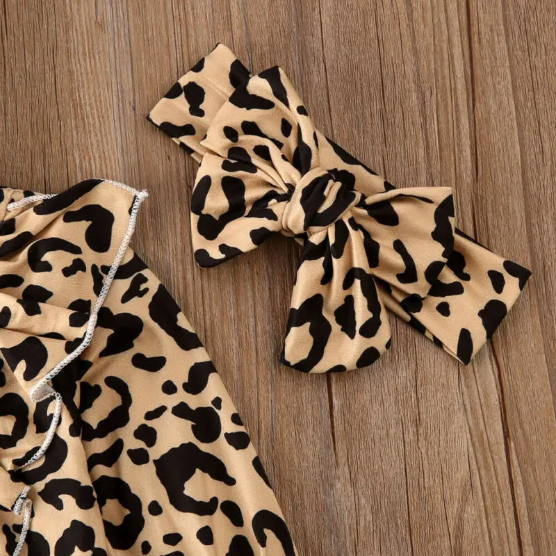 Emmaaby/леопардовые для малышей и девочек наряд с оборками, одежда, футболка Топы, штаны комплекты из 3 предметов