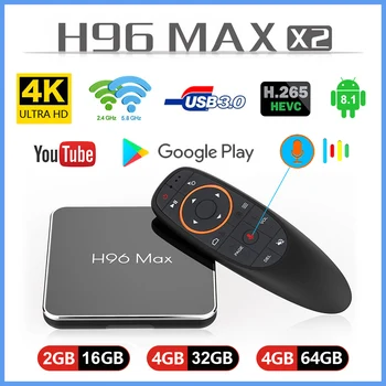 

H96MAX Google Voice Control Android 8.1 TV Box Amlogic S905X2 Support Bluetooth 4.0 2.4G/5.8GHz Wireless Streaming Media Player