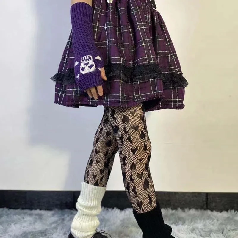 Уличная клетчатая Серебристая кружевная юбка в стиле панк и готика короткая