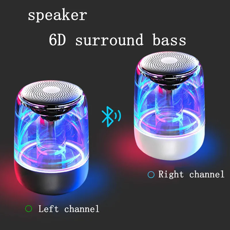 

TWS wireless Handsfree Speaker+Mic subwoofer portable colorful lights pc car crystal glass bluetooth speakers loudspeaker F4047