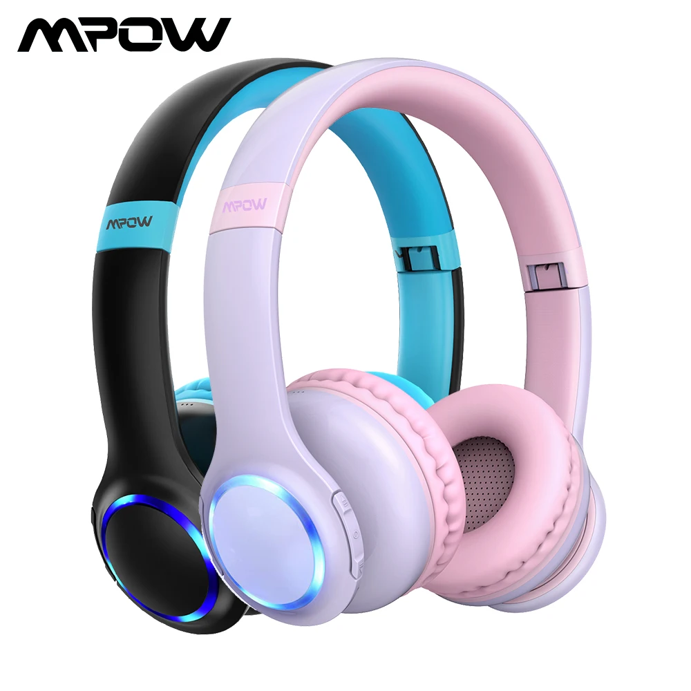 Comprar Mpow CH9 auriculares Bluetooth para niños auriculares plegables con micrófono luz LED 85dB límite de volumen para niños y niñas adolescentes