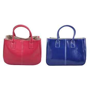 

2x Fashion Woman Ladies Class PU Leather Satchels Tote Purse Bag Handbag - Rose Red & Blue
