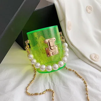 

Women's Mini Bucket Bag 2020 Summer New Transparent Female Bag Pearl Handbag Pvc Shoulder Bag Messenger Bag
