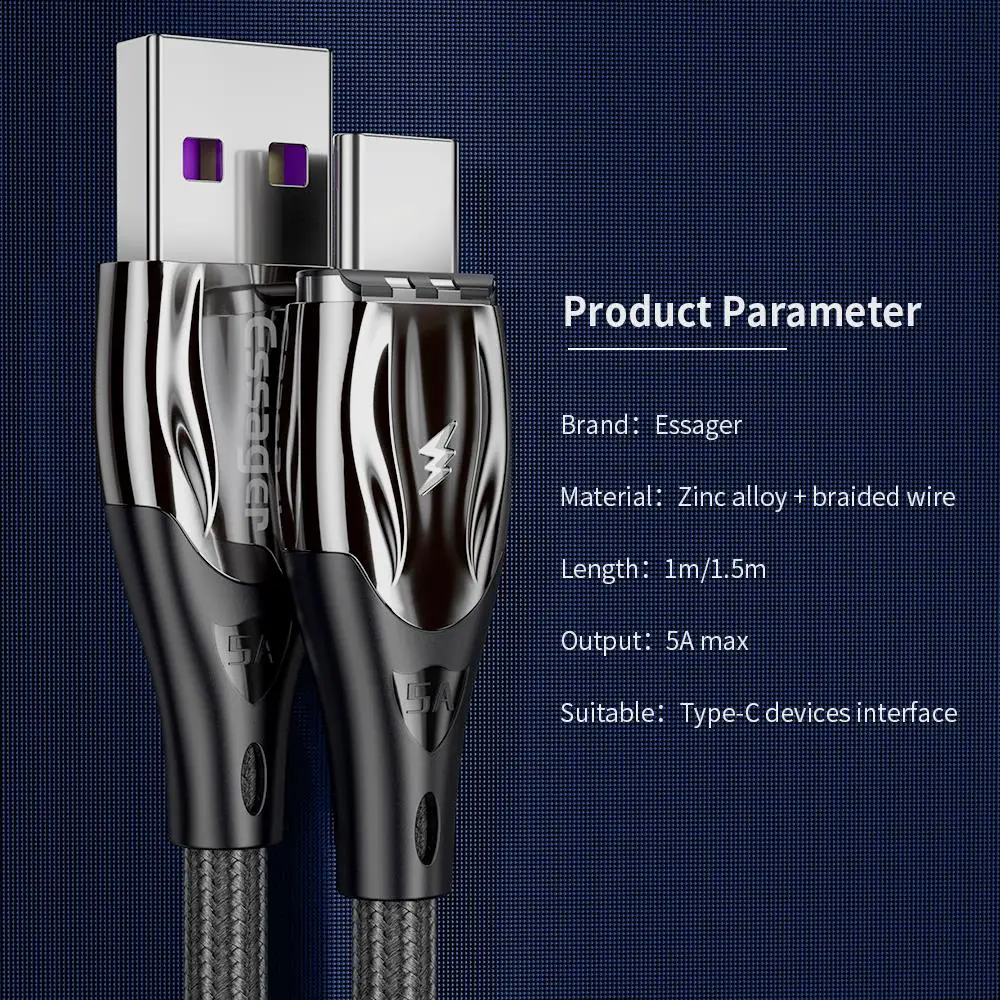 Магнитный кабель Essager 5A usb type-C для быстрой зарядки, магнитный кабель type-C для huawei P30 P20 mate 30 20 Xiaomi Mi кабель usbc