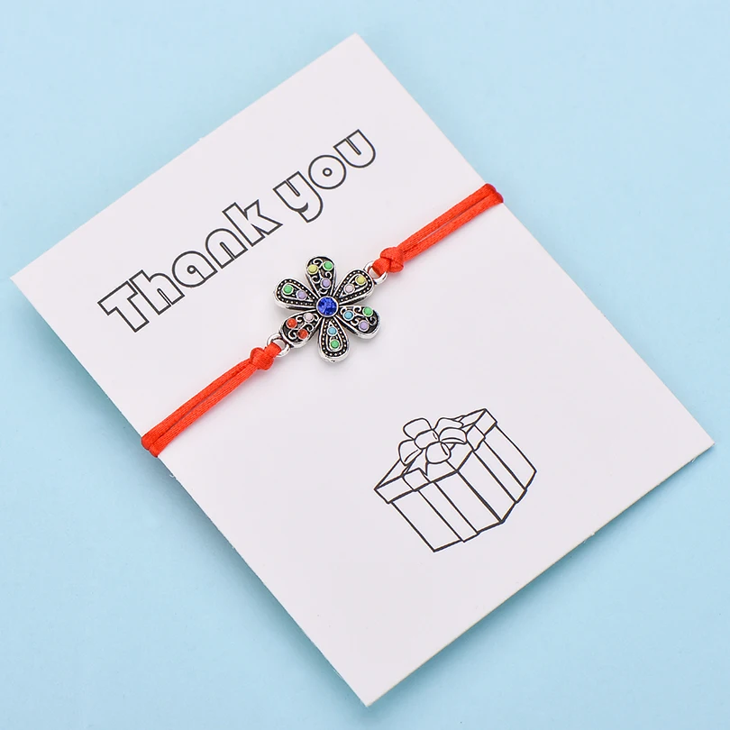 color 7 IYOE Wish Card благодарим Вас, разноцветный цветок, браслеты для женщин, ручная плетеная Красная Нить, браслет, браслет дружбы, ювелирные изделия - Окраска металла: color 7
