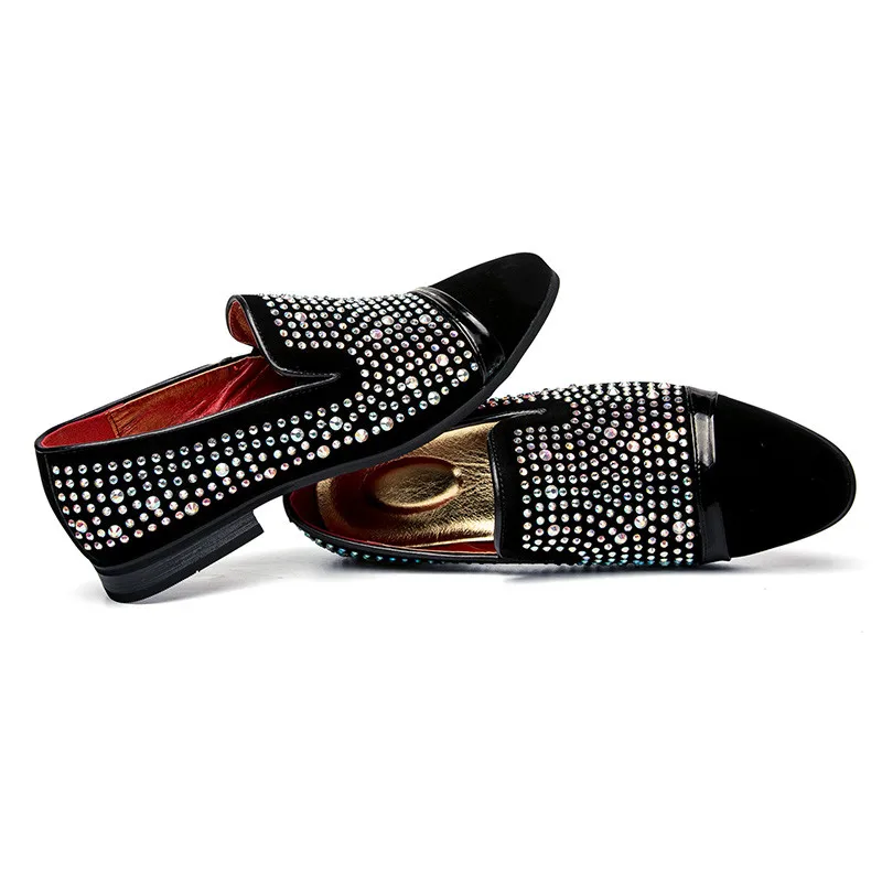 Rhinestone Design Men Loafers Size 38-43 New Fashion Suede Leather Oxfords Slip-on Moccasins Casual Shoes