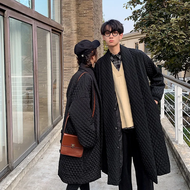 Men Popular Brand Cotton-padded Clothes Winter Long Single-Breasted Solid Color Cotton-padded Clothes Couple Clothes Casual