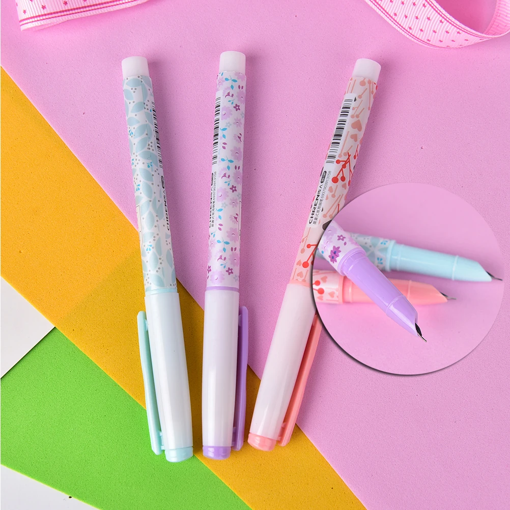 1Pc Pen 0.38mm Cute Kawaii Candy Color Flower Plastic Fountain Pen With Ink Sac For Kids Gift Korean Stationery