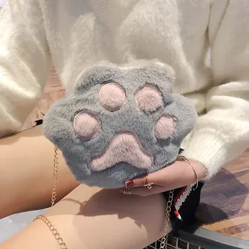 

Women's Cartoon Plush Coin Purse Cute Cat Claw Shoulder Messenger Bag Student Phone Bags Ladies Casual Bags Sac Main Femme