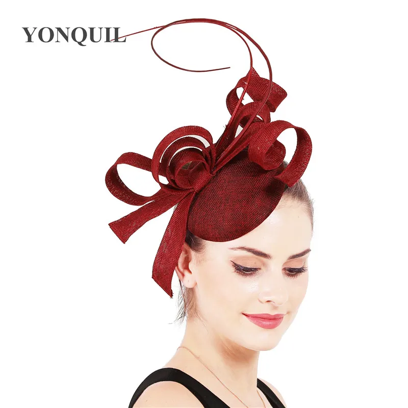 Champagne Imitation Sinamay Fascinator Ladies Wedding Hats Royal Floral With Feathers Headwear Hair Clips Occasion Church Event big derby hat imitation sinamay chapeau women fashion new fascinators headbands bridal married feathers headpiece occasion race