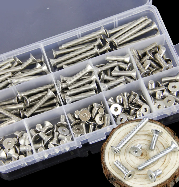 free shipping 100pcs Hex Socket Screw Stainless Steel 304 Flat Head Screws &amp Bolt Assortment Kit Machine Fastener M6 | Обустройство