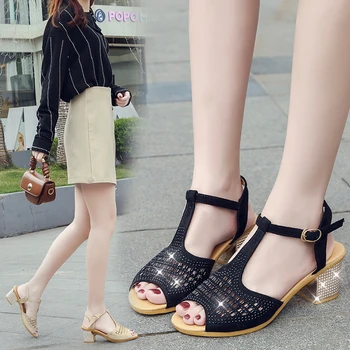 

New summer women's high-heeled sandals 2020 women's thick with a word with wild hollow open-toe fish mouth women's sandals Z457