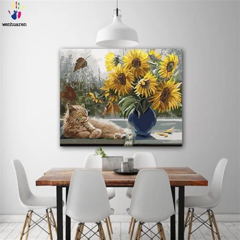 

DIY colorings pictures by numbers with colors Lovely cats and flowers picture drawing painting by numbers framed