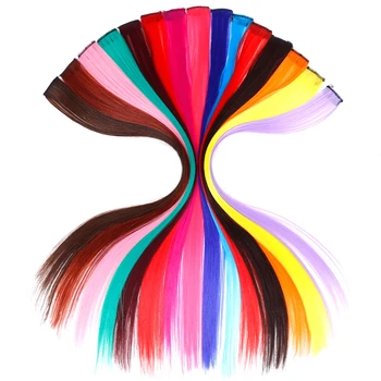 

BUQI Made 60CM Single Clip In One Piece Hair Extensions Synthetic Long Straight Ombre Grey Red Rainbow Hair Piece