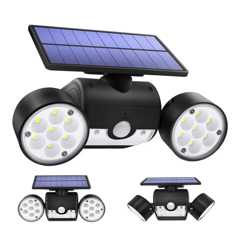 30 Led Solar Light Dual Head Solar Lamp Pir Motion Sensor Spotlight Waterproof Outdoor Adjustable Angle Lights for Garden Wall