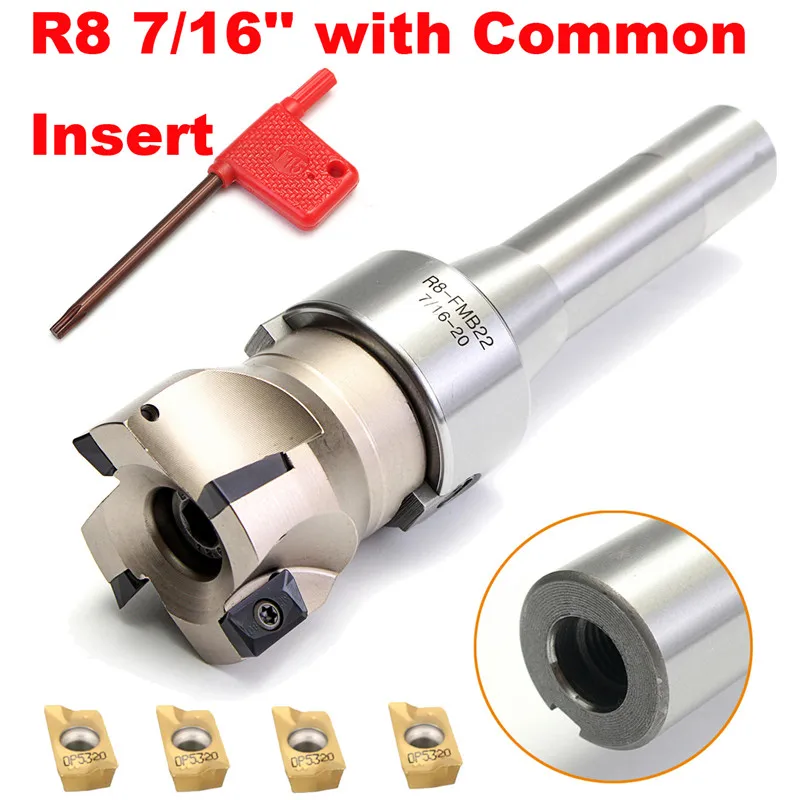 

1Set 90 Degree R8 FMB22 Straight Shank Arbor Face End Mill Cutter 4pcs APMT1604 Carbide Inserts Turning Tool