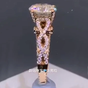 

1 Carat 18K Rose Gold Moissanite Diamond Ring Round CROWN Vintage Rhombus Women Wedding Party Engagement Anniversary Ring VVS