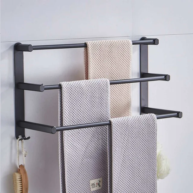 Aluminum Alloy Towel Hanger Wall Mounted Towel Rack Bathroom 60cm Towel Bar  Rail Matte Black/silver Towel Holder 1/2/3tiers New - Sanitary Ware Suite -  AliExpress