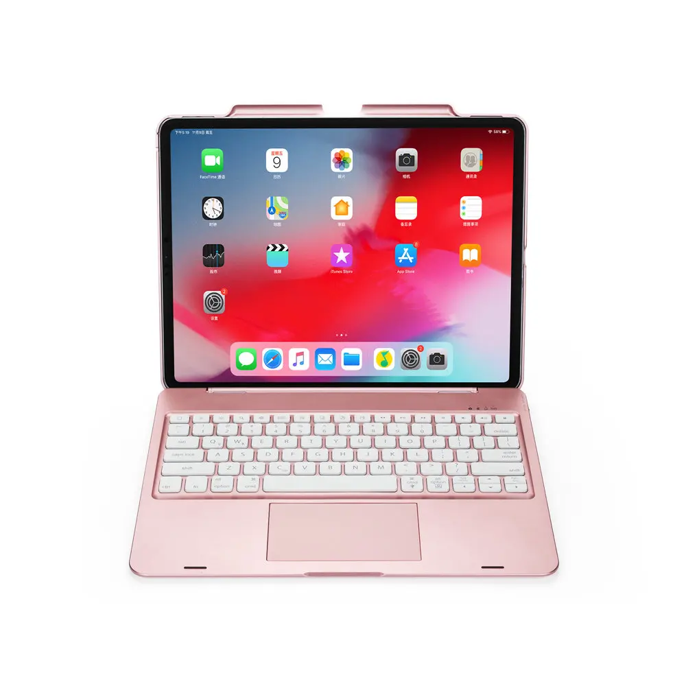 Rose Gold Тонкий умный 7 цветов светодиодный беспроводной Bluetooth тачпад Клавиатура Чехол подставка чехол с карандашом держатель для iPad Pro 12,9 - Цвет: Rose Gold