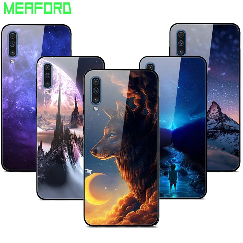 For Samsung A50 Case A51 Tempered Glass Planet Space Cover