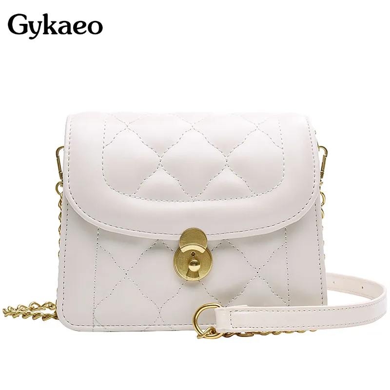 

Gykaeo Fashion Soft Leather Plaid Women Bags High Quality Small Flap Woman Shoulder Bag White Chains Crossbody Messenger Bags