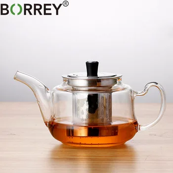 

BORREY Teapot Glass Puer Kettle Flower Tea Set Heat Resistant Glass Teapot Infuser Tea Coffee With Removable Filter Teaware