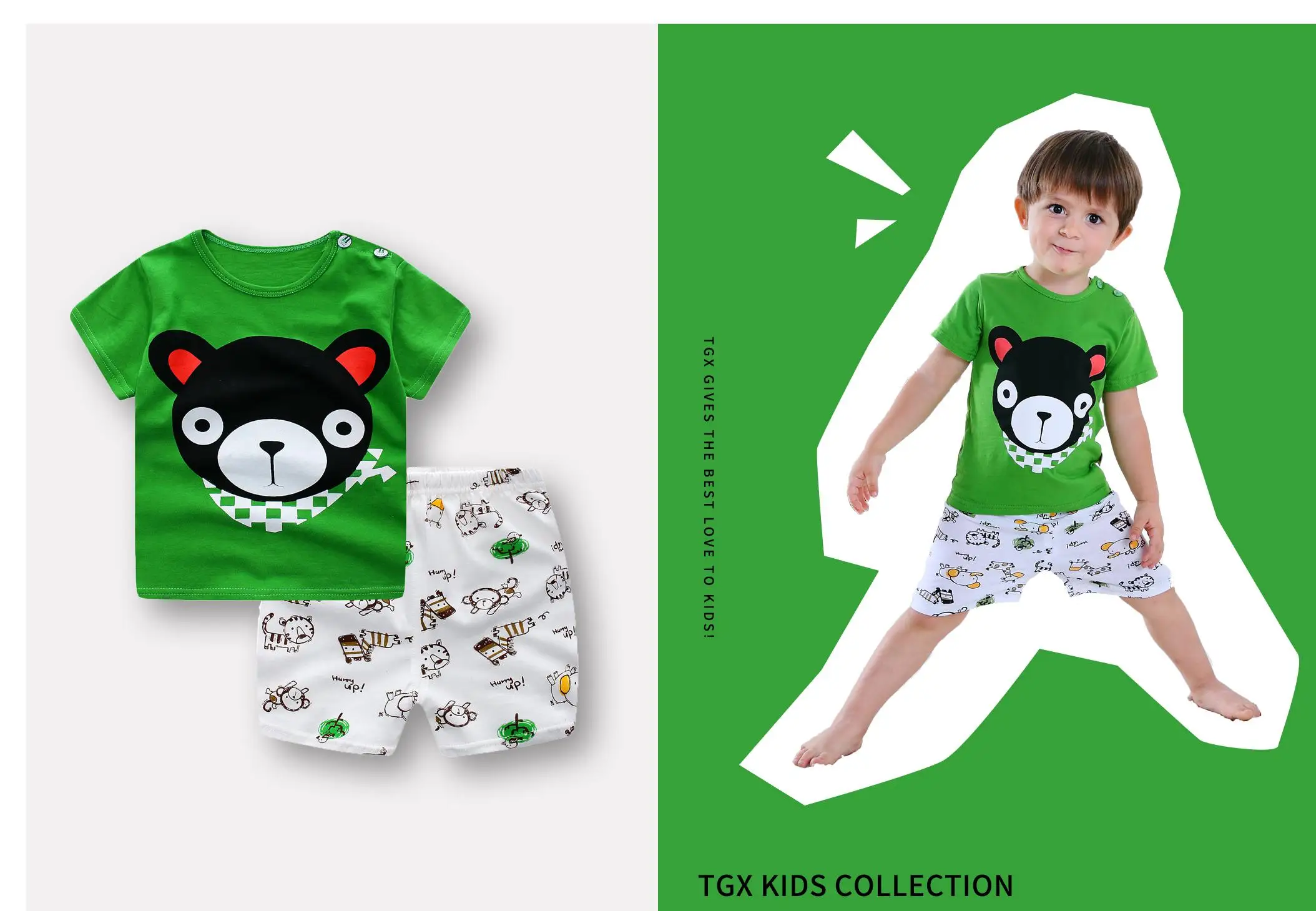 Casual Baby Kids Sport Clothing Plaid Car Clothes Sets For Boys Costumes Cotton Baby Clothes 6M-4 Years old - Цвет: greenbear