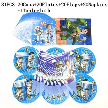 

81Pcs Disney Toy Story Birthday Party Decorations Supplies Kids Favor Toy Story Cup Plate Napkin Flag Tablecloth Tableware Sets