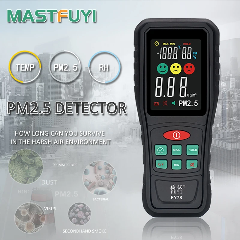Цифровой монитор качества воздуха Mastfuyi FY78 PM2.5 цветной экран газовый анализатор