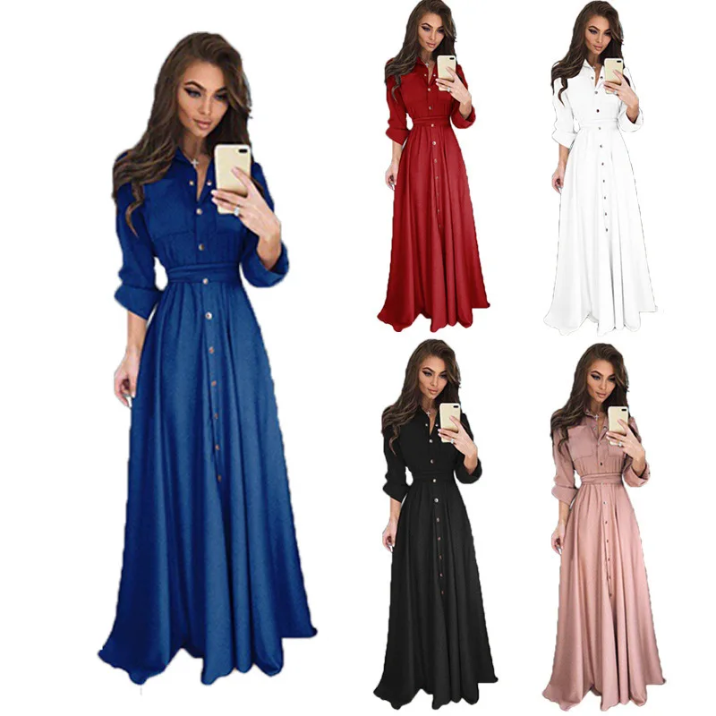 Slim Long Sleeve women skirt large size spring auumn skirts Buttoned high waist Long Skirt casual female party skirts vestidos