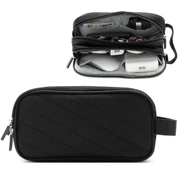 

Grid USB Cable Business Travel Digital Gadget Portable Organizer Electronics Storage Bag Multi-functional Case Zipper Solid