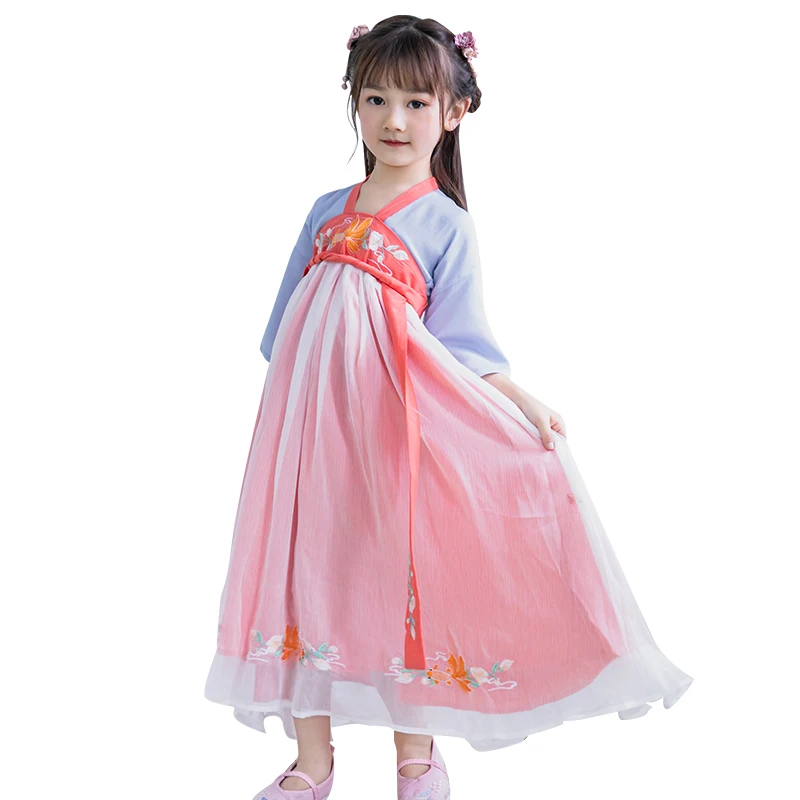 Детские длинные платья Hanfu для девочек, одежда для детей, платье для выступлений в древнем стиле, платье для костюмированной вечеринки для детей 2, 3, 4, 5, 6, 7, 8, 9, 10, 11, 12 лет - Цвет: 18521