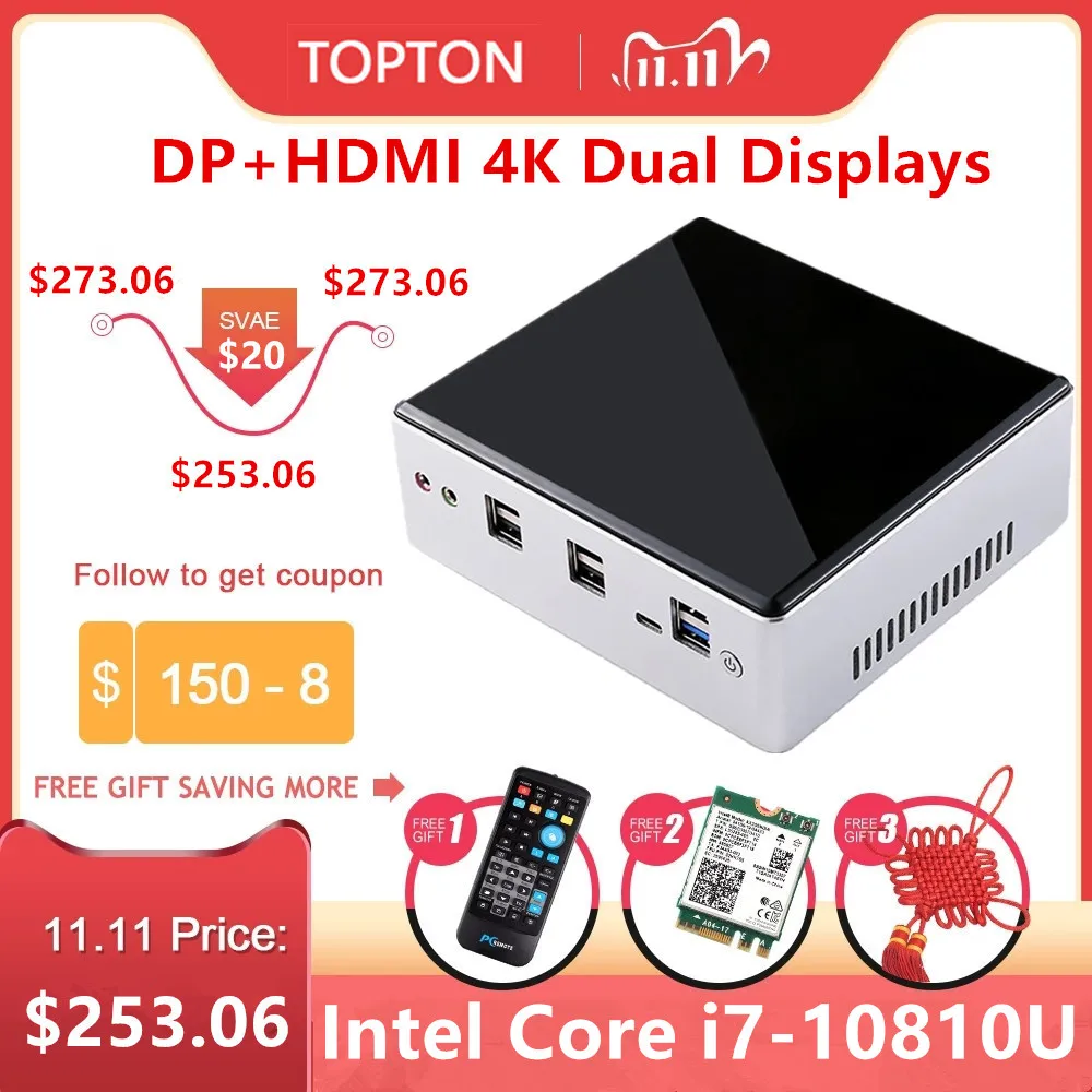 Mini PC 10710U Topton Computer Barebone Windows Intel-Core I7 New WIFI Tv-Box Dp-Hdmi
