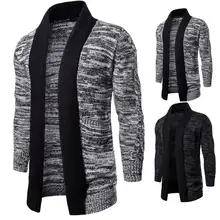 Осень-зима, утолщенный, средней длины, контрастный цвет, без пряжки, лоскутный вязаный свитер, пальто, кардиган, накидка